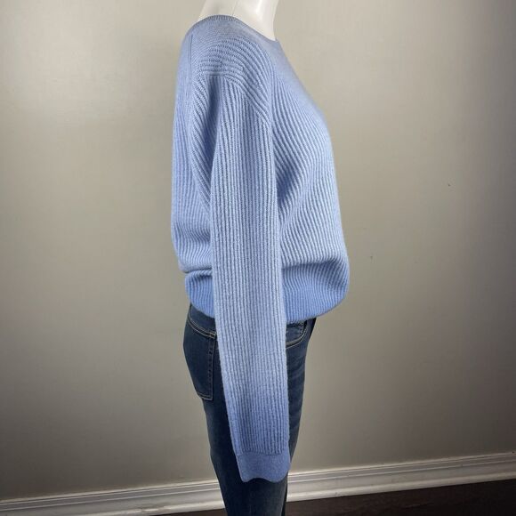 Amicale Blue Women’s L Crewneck Sweater 100 Cashmere Dip Dye  Classic Preppy - Picture 4 of 8